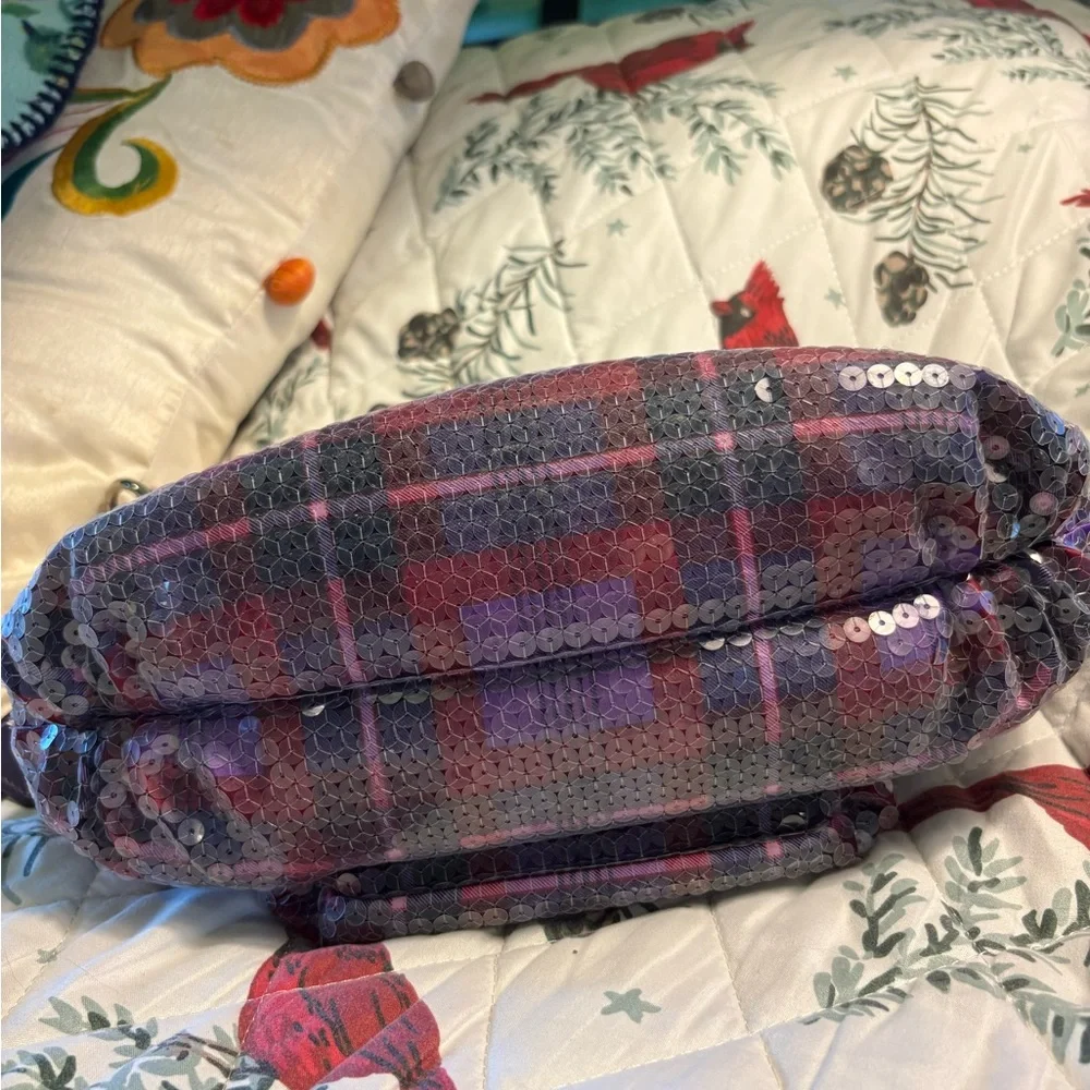 Coach Poppy sequins shimmer bag purple plaid shoulder purse special edition - Picture 10 of 12